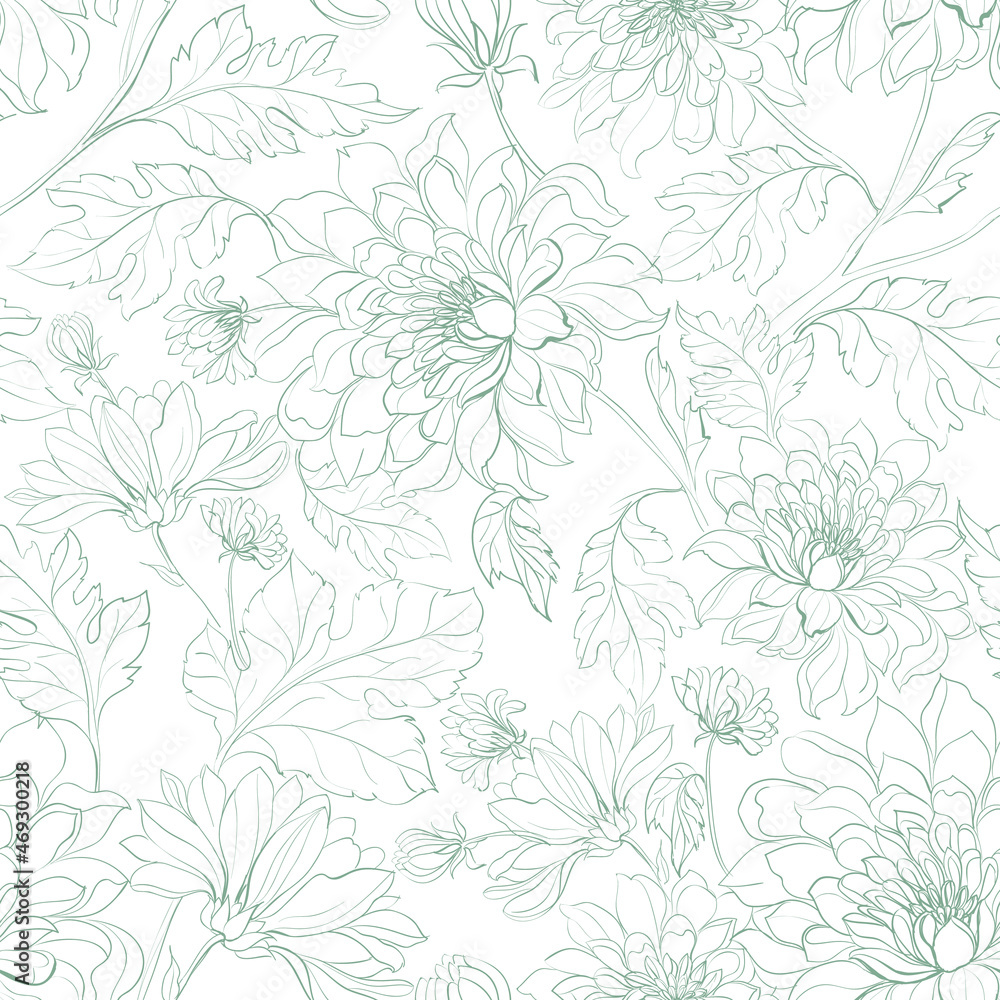 Obraz premium Seamless pattern from flowers of chrysanthemums on a white background.