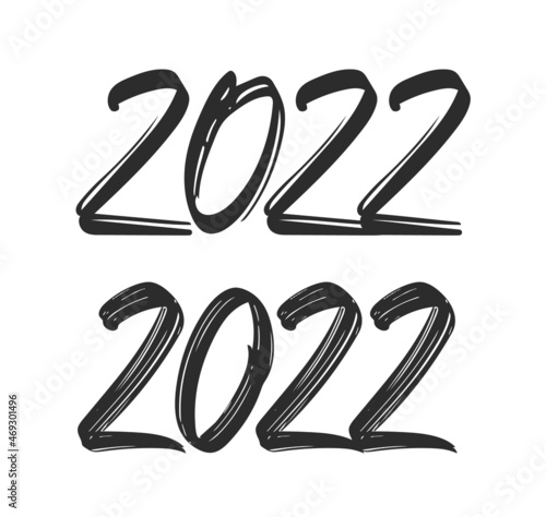 Vector illustration: Set of Handwritten brush lettering of 2022. Happy New Year