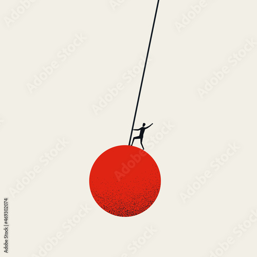 Business failure with wrecking ball, vector concept. Symbol of crisis, crash, destruction. Minimal design illustration.