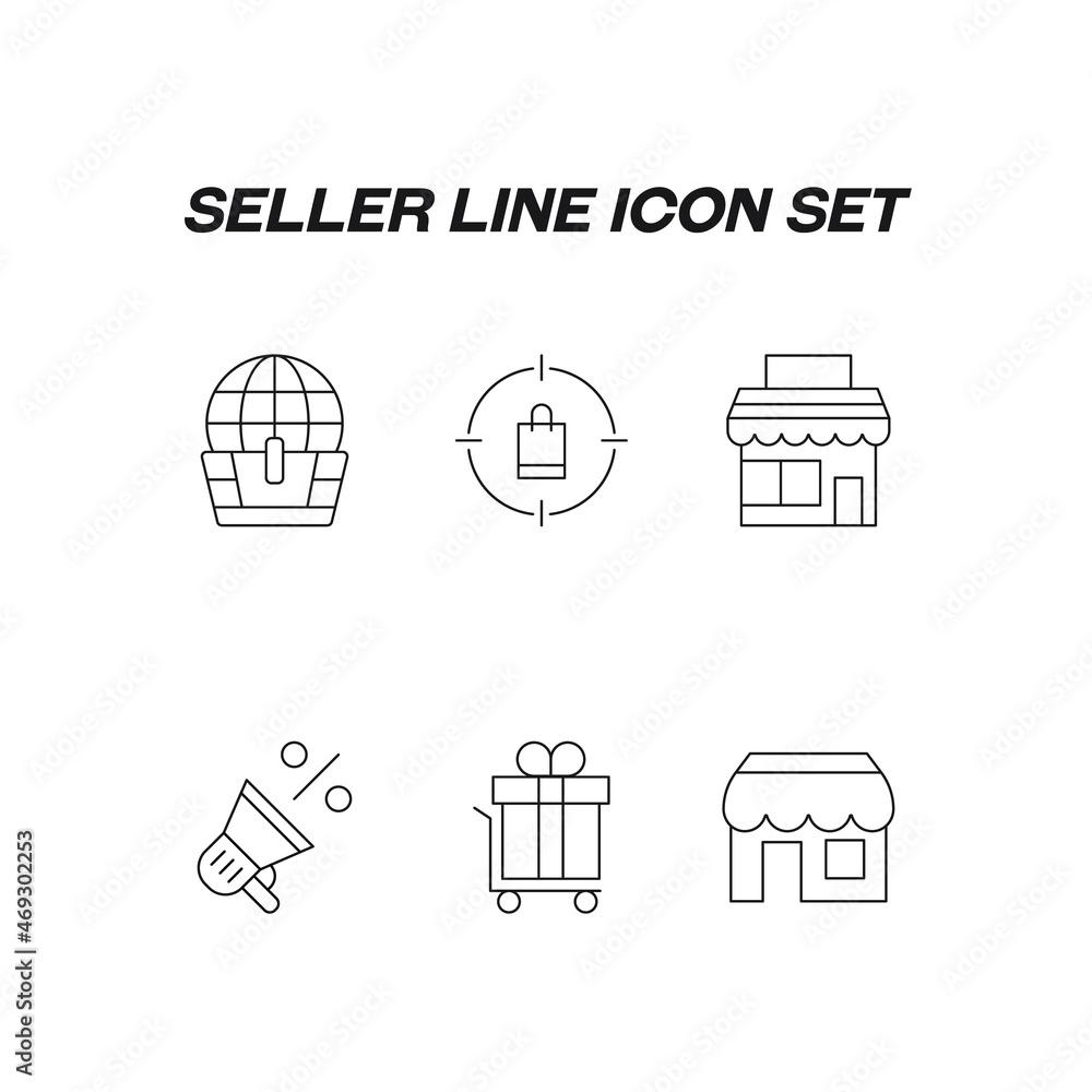 Industry concept. Collection of modern high quality seller line icons. Editable stroke. Premiul linear symbols of globe in shopping cart, shopping bag, target, store, sale, discount, store, gift Industry concept. Collection of modern high quality seller line icons. Editable stroke. Premiul linear symbols of globe in shopping cart, shopping bag, target, store, sale, discount, store, gift