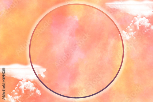Illustration of abstract logo background with a circle and white clouds on pastel colors background