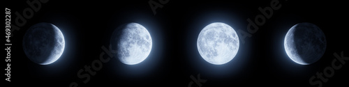 Canvastavla Representation of the moon in four different lunar phases