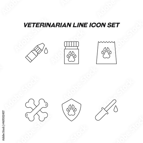 Industry concept. Collection of modern high quality veterinarian line icons. Editable stroke. Premiul linear symbols of drops, pills, pippet, crossed bones photo