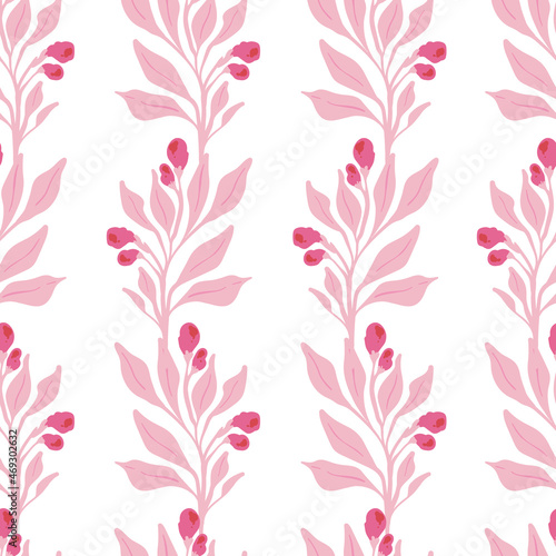 Flowers seamless pattern. Pink color. Modern trendy Matisse minimal style.