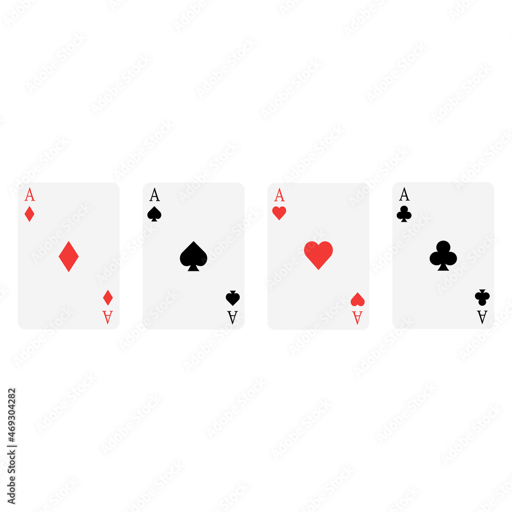 Vector illustration of playing cards on white background. Vector illustration design element set. Poker game icon. Vector illustration of playing cards on white background. Vector illustration design element set. Poker game icon.