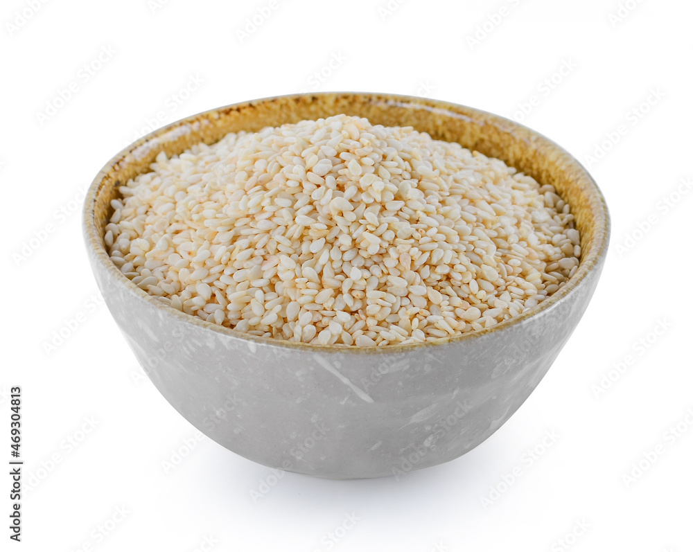 white Sesame Seeds in bowl on white background white Sesame Seeds in bowl on white background