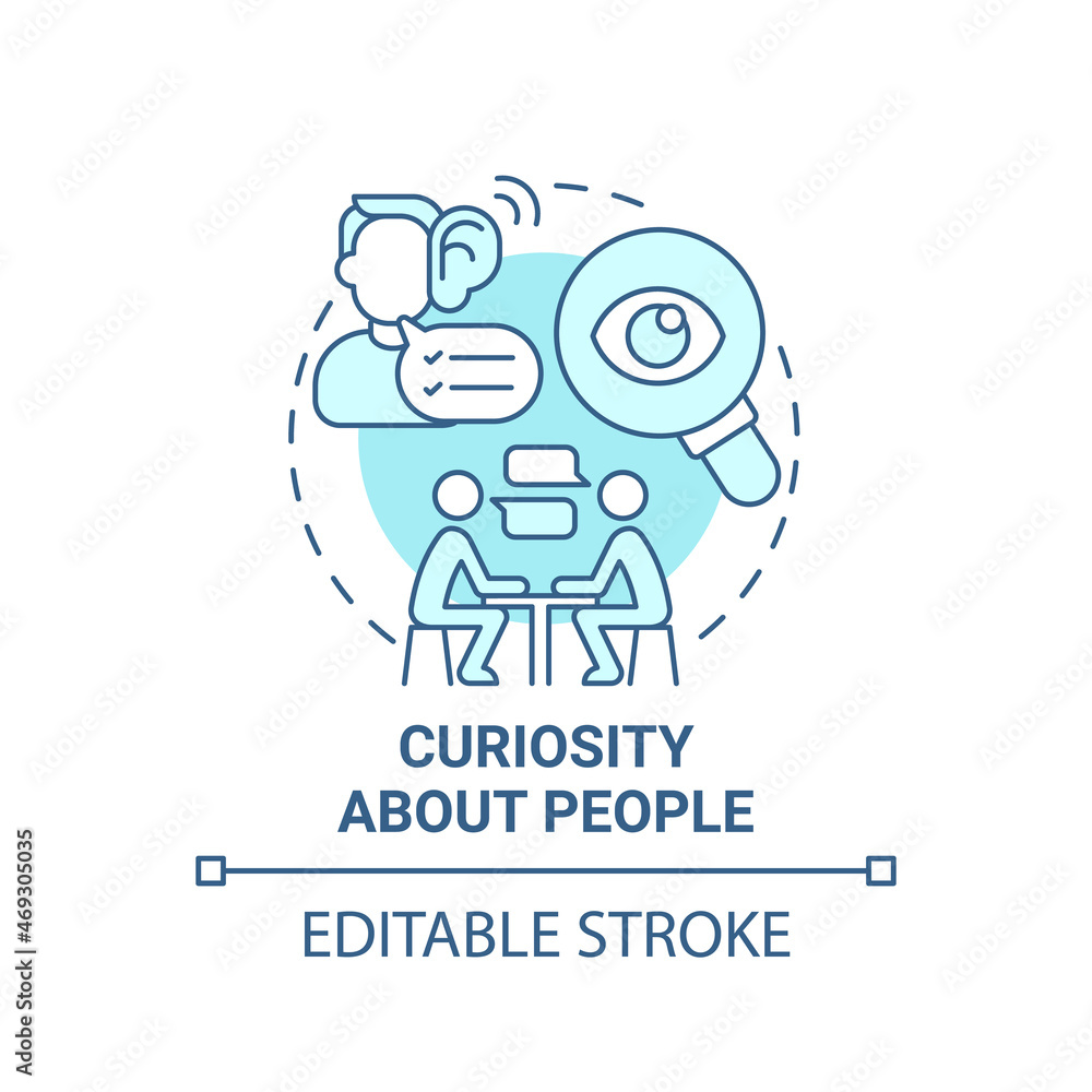 Curiosity about people blue concept icon. Entrepreneur characteristic abstract idea thin line illustration. Research social problems and issues. Vector isolated outline color drawing. Editable stroke