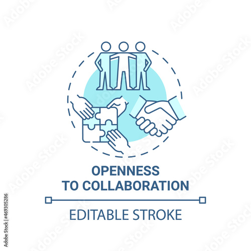 Openness to collaboration blue concept icon. Entrepreneur characteristic abstract idea thin line illustration. Partnership and cooperation. Vector isolated outline color drawing. Editable stroke