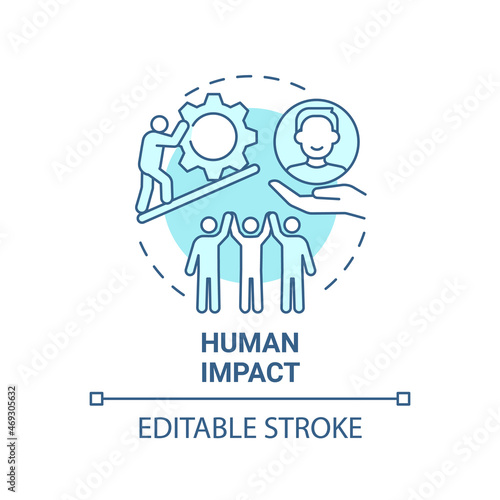 Human impact blue concept icon. Social entrepreneurship abstract idea thin line illustration. Development and improvement of society. Vector isolated outline color drawing. Editable stroke