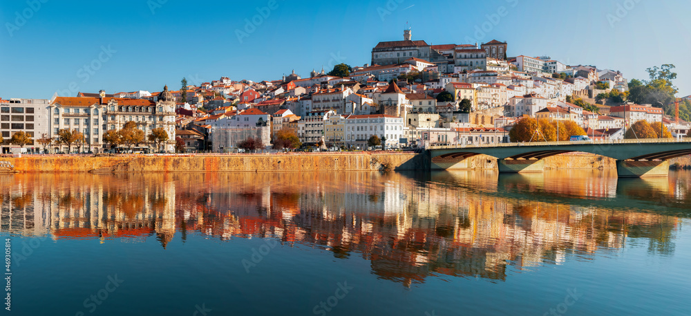 panorama of city of Coimbra and Mondego river. University of Coimbra 