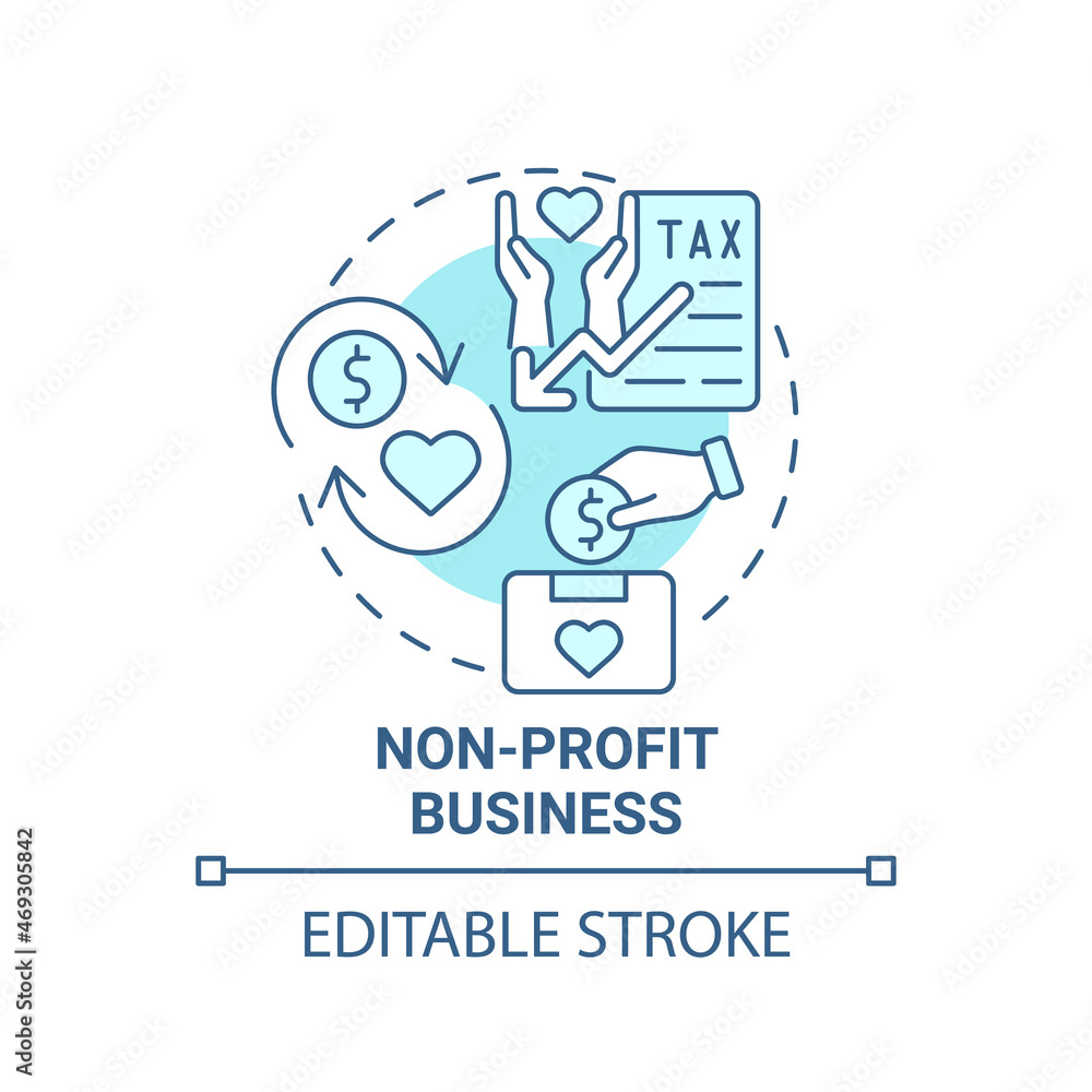 Non profit business blue concept icon. Social entrepreneurship abstract idea thin line illustration. Charitable organization. Mission funding. Vector isolated outline color drawing. Editable stroke Non profit business blue concept icon. Social entrepreneurship abstract idea thin line illustration. Charitable organization. Mission funding. Vector isolated outline color drawing. Editable stroke