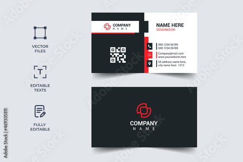 Creative Business Card Design Template black and red vector print ready ai format (source file) 