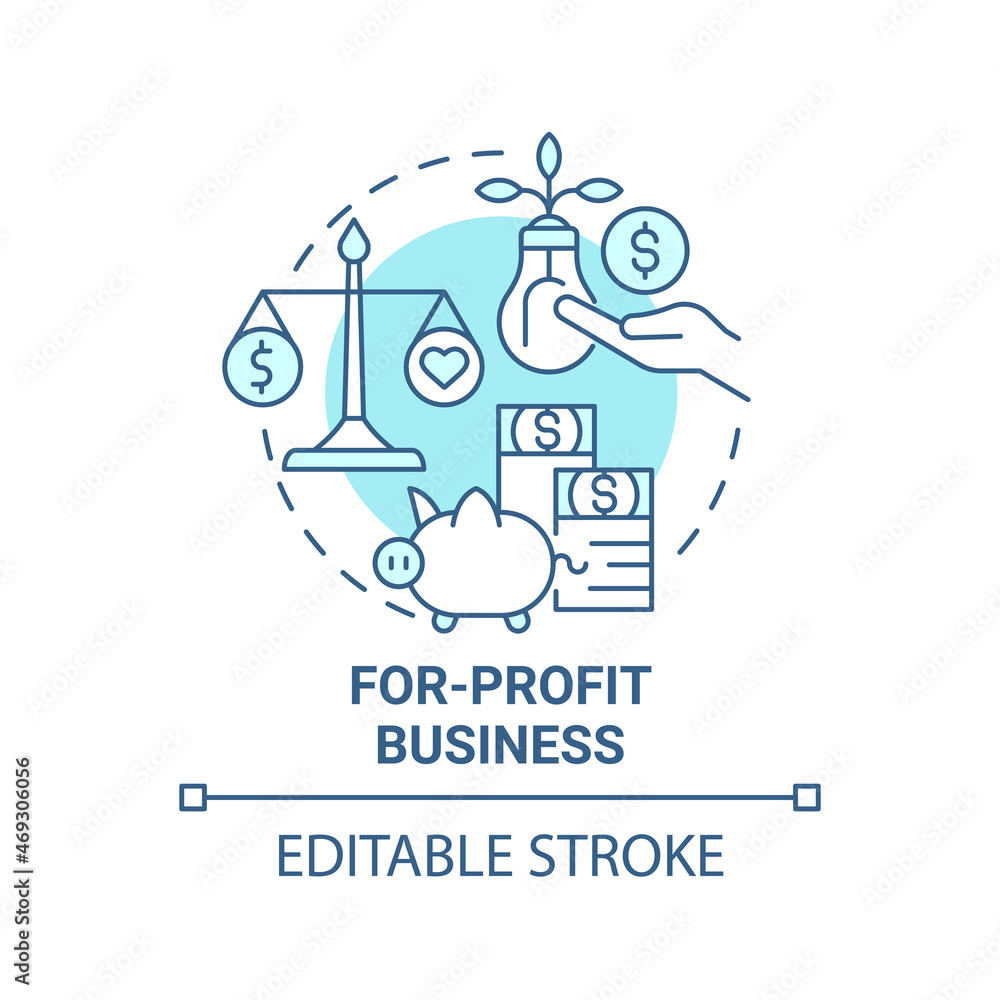 For profit business blue concept icon. Social entrepreneurship type abstract idea thin line illustration. Commercial and charitable organization. Vector isolated outline color drawing. Editable stroke