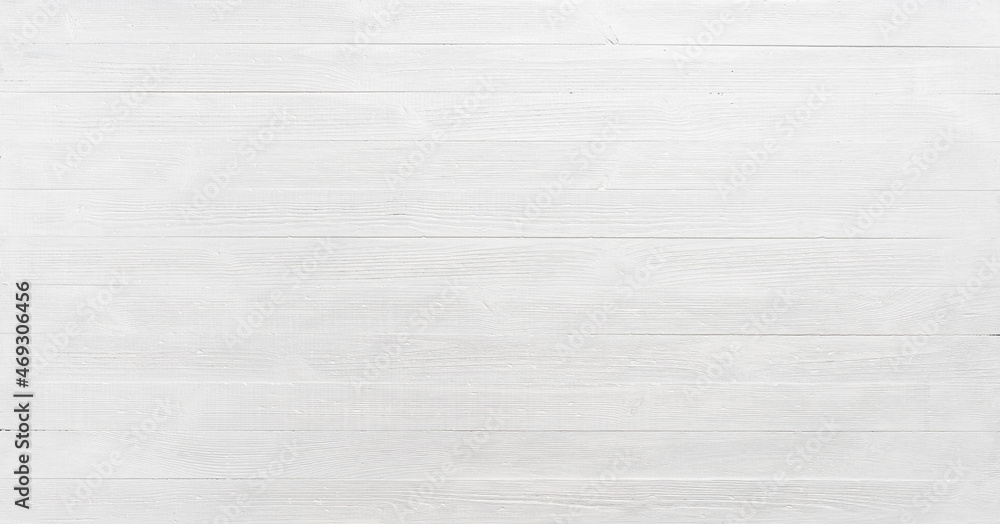 Wide white wood texture background. Light bright painted wooden table pattern top view. - obrazy, fototapety, plakaty 