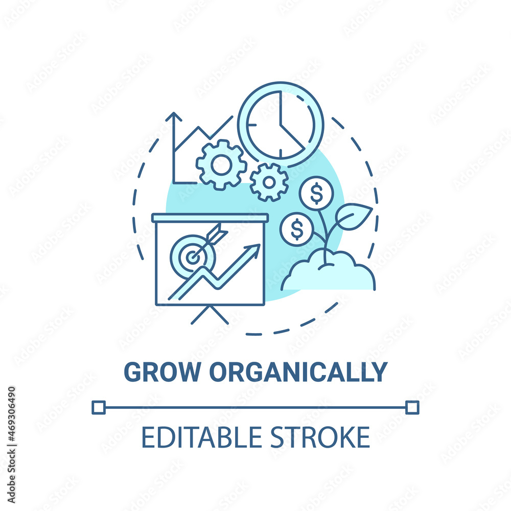 Grow organically blue concept icon. Starting social entrepreneurship abstract idea thin line illustration. Company growth and development. Vector isolated outline color drawing. Editable stroke Grow organically blue concept icon. Starting social entrepreneurship abstract idea thin line illustration. Company growth and development. Vector isolated outline color drawing. Editable stroke
