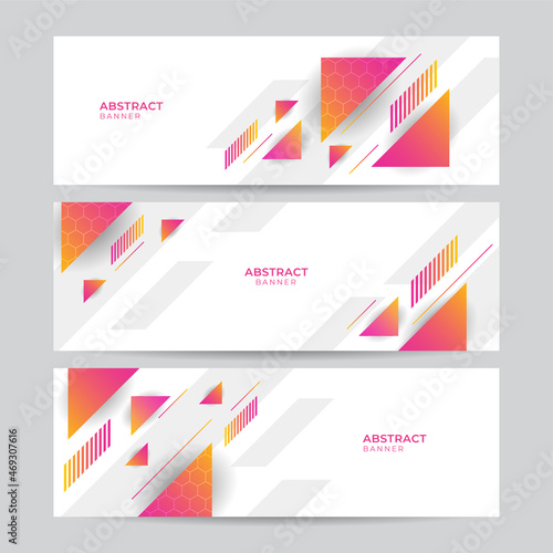 Modern orange and white abstract wide web banner background with geometric shapes. Vector digital technology futuristic abstract graphic design banner pattern background template.