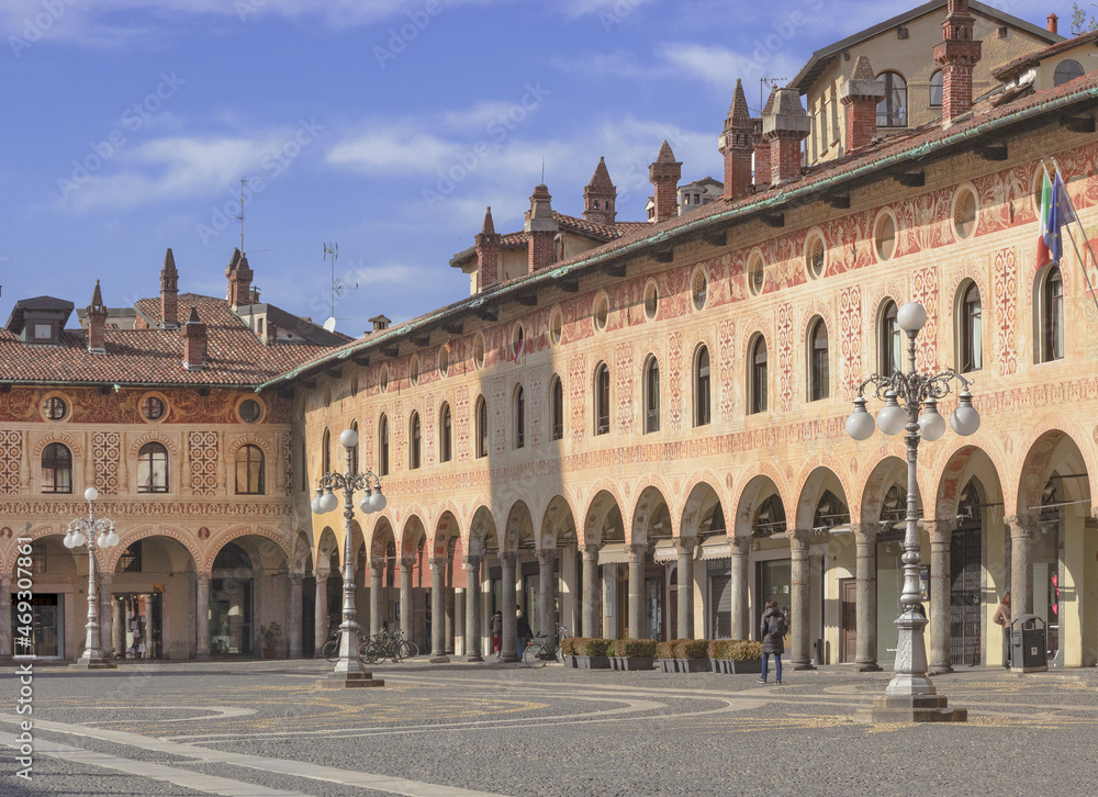 The historic Ducale Square in Vigevano.Lombardy, Italy.
