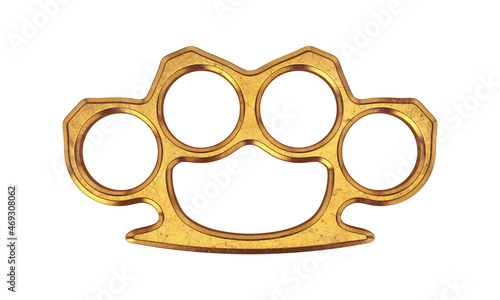 Gold brass knuckles isolated on a white background, 3D render photo