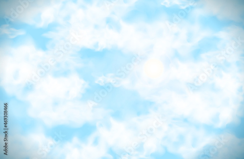 Blue sky with realistic white clouds, summer background
