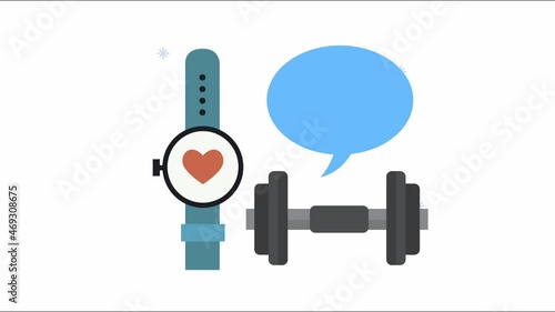 smartwatch with dumbbell and speech bubble