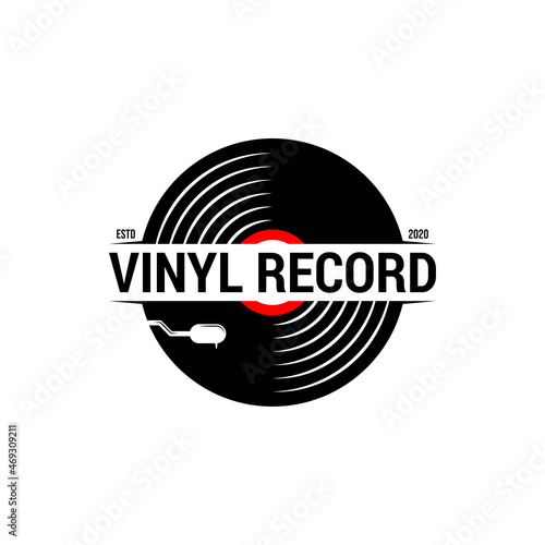 Retro vinyl records badges logo template. Vector music icon or emblem.