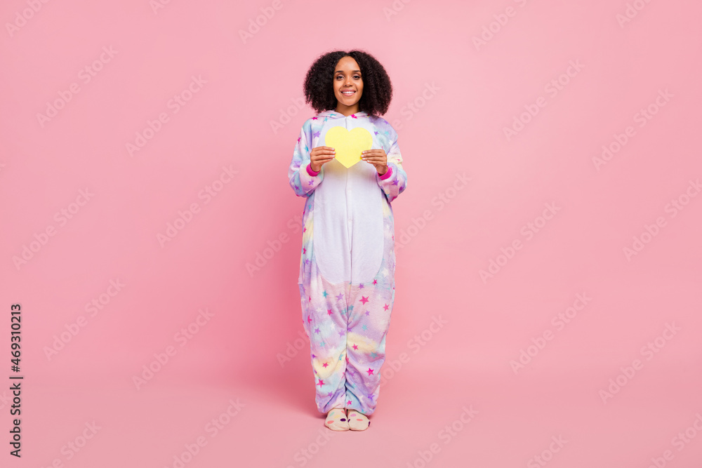 Full body photo of youth pretty african lady affection wear overall cupid isolated over pink color background Full body photo of youth pretty african lady affection wear overall cupid isolated over pink color background