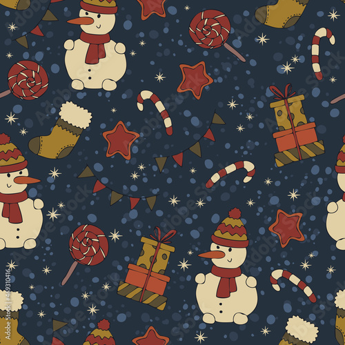 Christmas Snowman Seamless Background