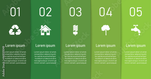 eco infographic template green background. 5 symbol ecology and sustainable. vector illustration in flat style modern design.
