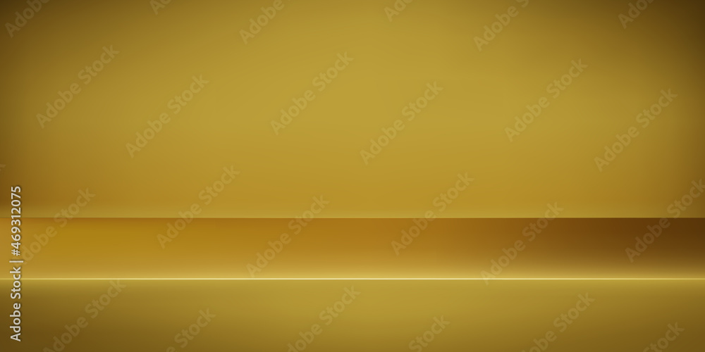 Gold photo studio background design. Empty podium for banner or product presentation