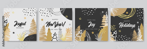 Merry Christmas greeting cards. Trendy abstract square Winter Holidays art templates. New year new season greeting card. Suitable for social media post, mobile apps, banner design and web/internet ads
