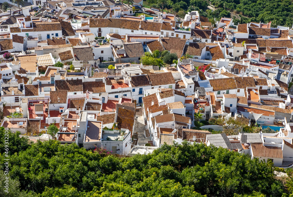Traditional white village in inland of Spain. It's called Pueblos Blancos in spanish. White houses in Frigiliana, Spain.