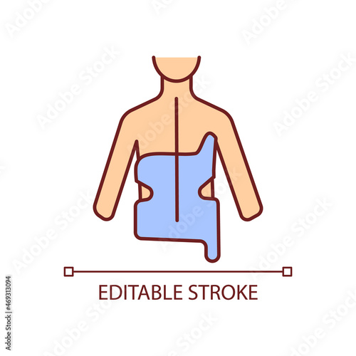 Scoliosis brace RGB color icon. Spine curvature correcting method. Spinal deformation prevention. Backbone orthosis treatment. Isolated vector illustration. Simple filled line drawing. Editable stroke