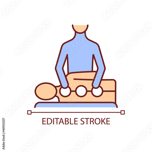 Chiropractic care RGB color icon. Mechanical disorders treatment. Spinal problems prevention. Health care procedure. Isolated vector illustration. Simple filled line drawing. Editable stroke
