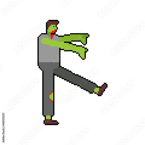 Zombie pixel art. pixelated zombi isolated. 8 bit Dead man alive