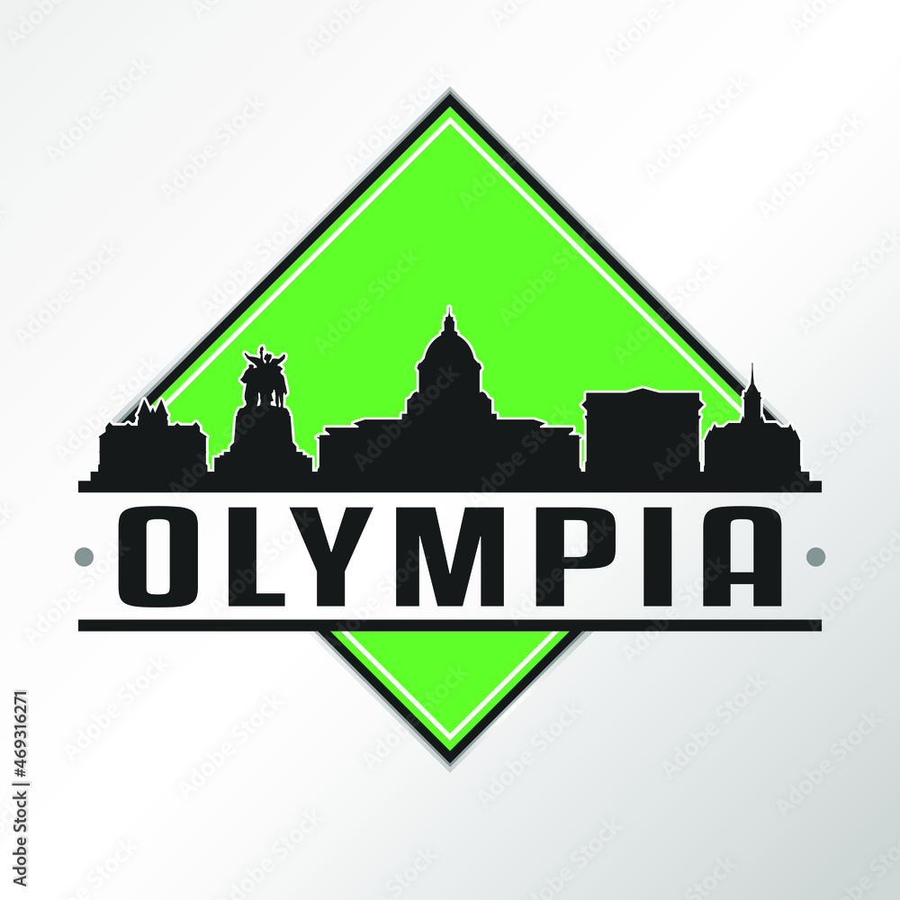 Olympia, WA, USA Skyline Logo. Adventure Landscape Design Vector Illustration.