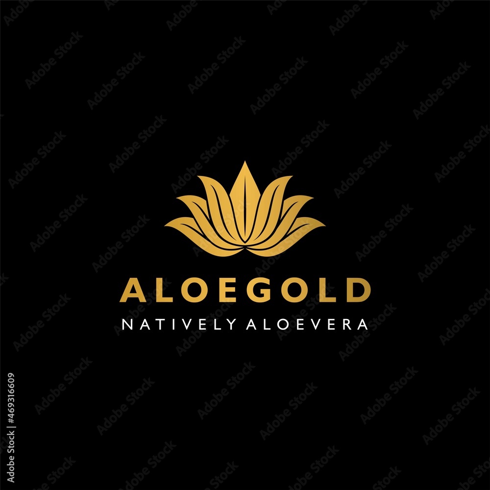 Fototapeta premium Luxury Golden Aloe Vera Symbol Logo Design