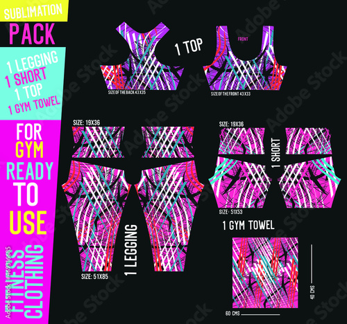 sublimation pack of leggings pant,short pants,towel,,top vector for gym with mold ready to use