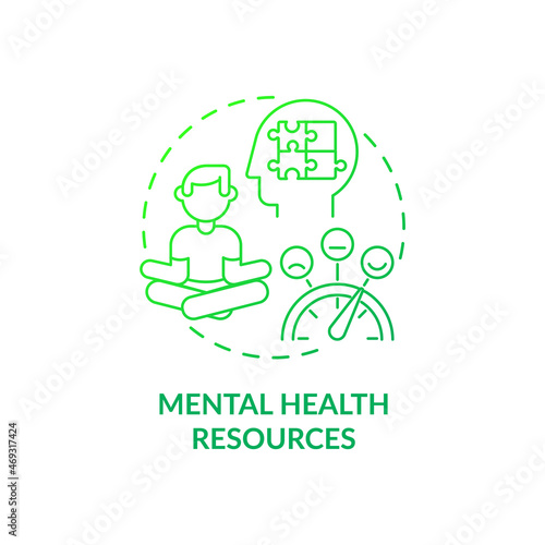 Mental health resources green gradient concept icon. Employees benefits abstract idea thin line illustration. Wellbeing at work. Job satisfaction. Vector isolated outline color drawing