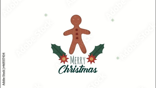 merry christmas lettering with giner cookie animation photo