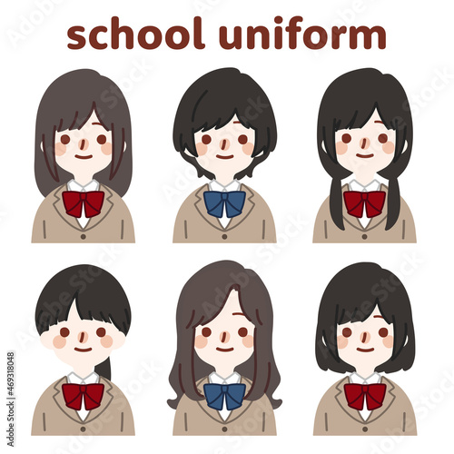 人物イラストセット_女子高生_主線なし