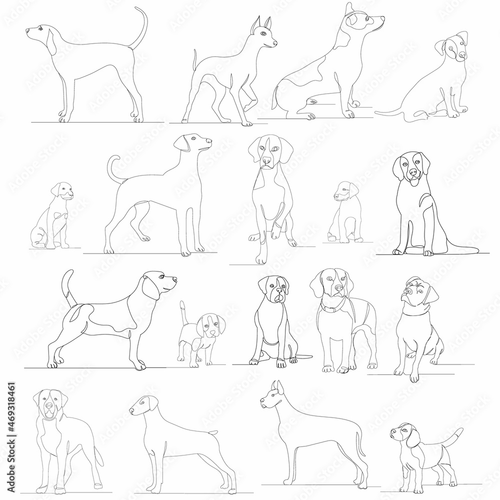 dogs set drawing one continuous line vector, isolated dogs set drawing one continuous line vector, isolated
