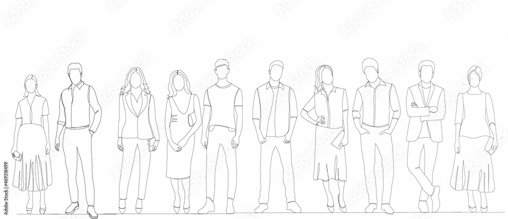 people drawing one continuous line vector, isolated