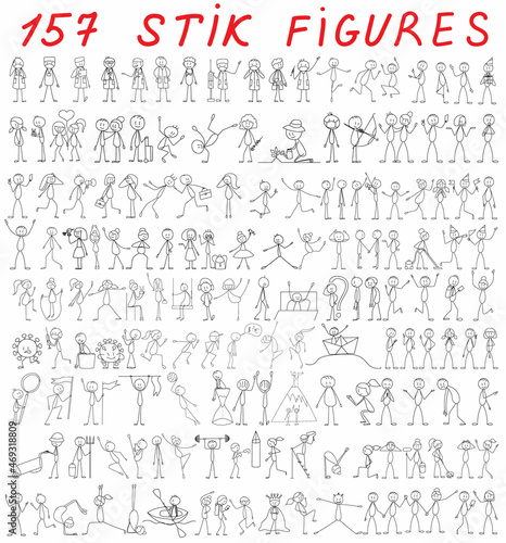 stick figure, people set vector, isolated