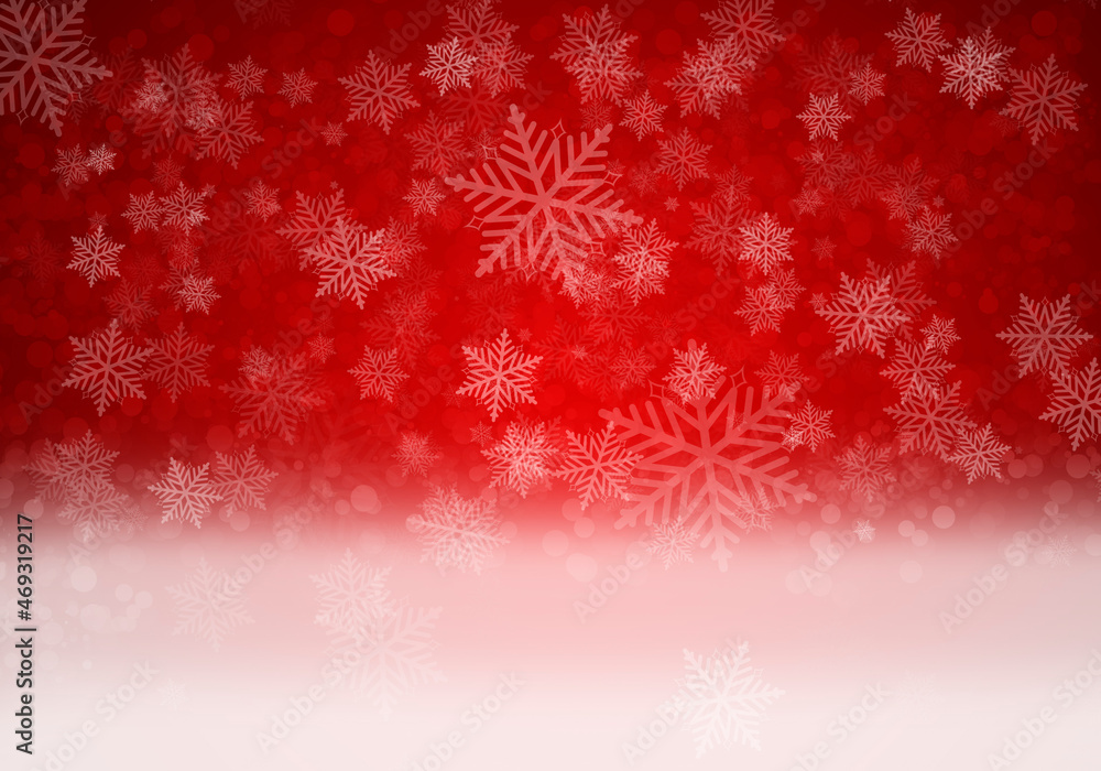 Fondo navideño rojo con copos de nieve blanco.