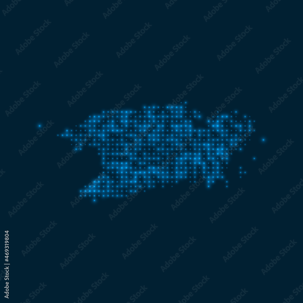 Vis dotted glowing map. Shape of the island with blue bright bulbs. Vector illustration.