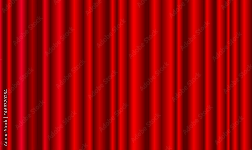 Red fabric curtain on stage. Bright, velvet background that closes the hall in the theater, circus, cinema. Horizontal background.
Vector illustration.