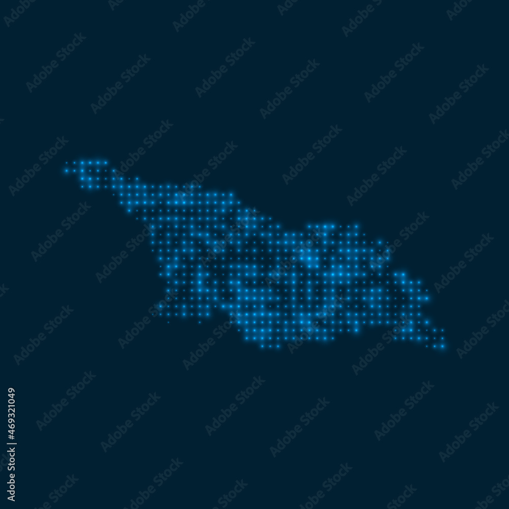Georgia dotted glowing map. Shape of the country with blue bright bulbs. Vector illustration.