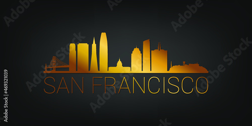 Canvas Print San Francisco, CA, USA Gold Skyline City Silhouette Vector