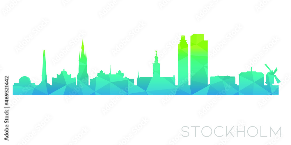 Stockholm, Sweden Low Poly Skyline Clip Art City Design. Geometric Polygon Graphic Horizon Icon. Vector Illustration Symbol.