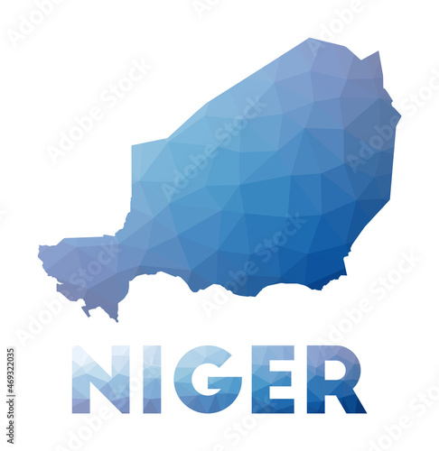 Low poly map of Niger. Geometric illustration of the country. Niger polygonal map. Technology, internet, network concept. Vector illustration.